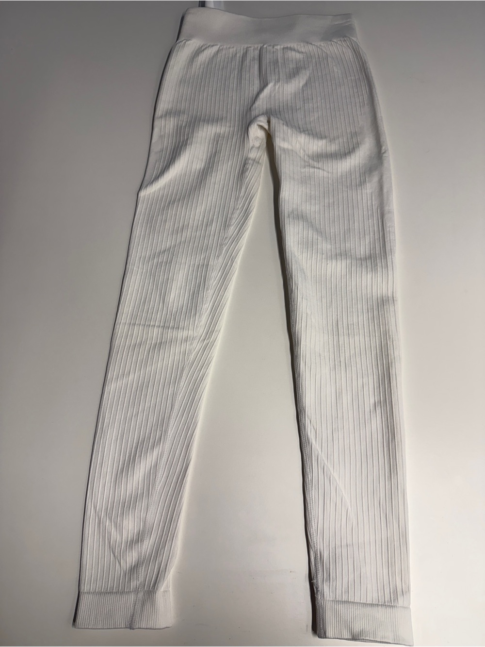 Women's White Ribbed Leggings